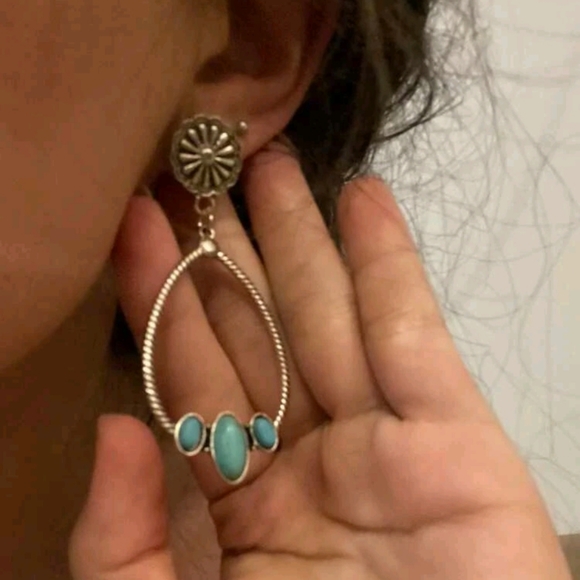 Western Silver Turquoise beaded hoop earrings 2/$30 - Picture 6 of 15